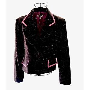 Clues Collection Blazer Women Size 12 Multicolor Pink Accents Tweed Jacket